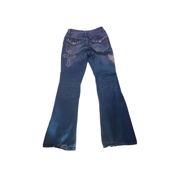 Hot topic size 9 skull wings cross women's flare jeans - Picture 2 of 3